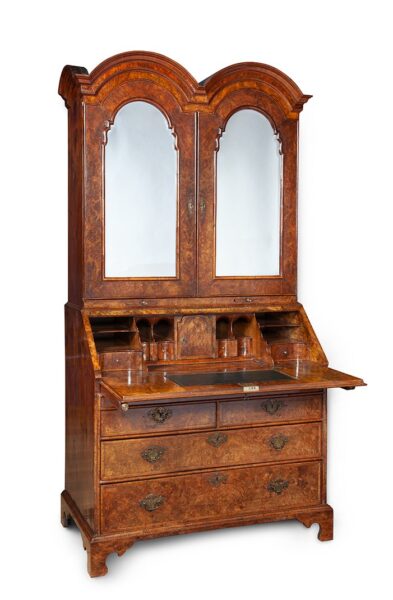 Walnut double domed bureau bookcase