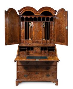 Walnut double domed bureau bookcase