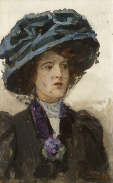 Israels, Isaac – elegant lady with blue hat – kleur