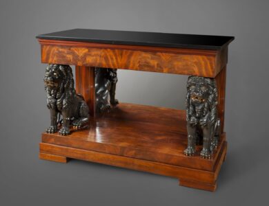 Console table with carved wooden lions