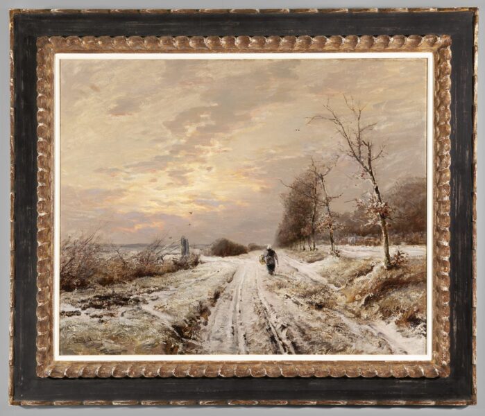 Apol – winterlandschap with farmers wife on snowy path incl frame