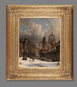 Adrianus Eversen – snowy Dutch street scene incl frame