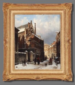 Springer, Cornelis, The Nieuwezijdskapel with the snow-covered Wijde Capelsteeg framed