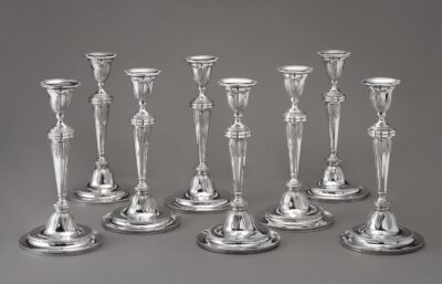 set of eight silver candlesticks Francois Marcus Simons
