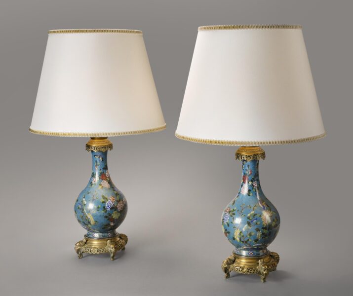 A pair of Chinese cloisonné vases mounted as lamps