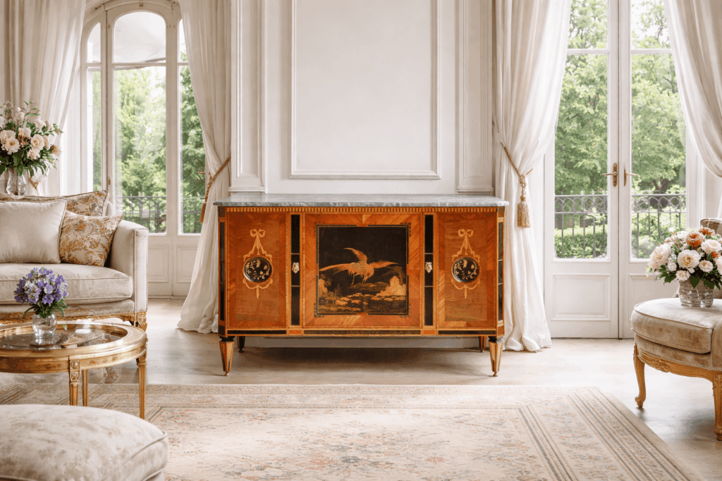 Louis XVI commode with Japanese Lacquer panels and marble top -