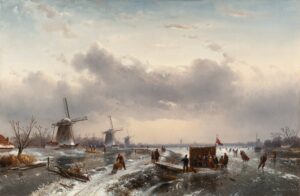 Charles Leickert - Winter landscape with koek and zopie