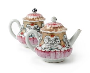 Pair of Chinese famille rose teapots