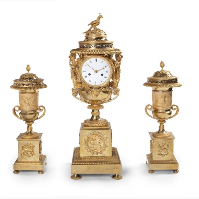 French three piece clock garniture