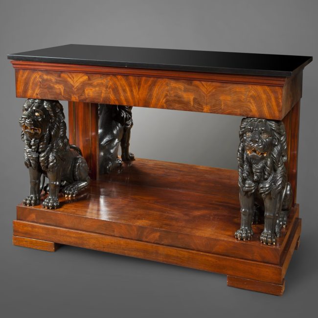 Empire Console table with carved wooden lions