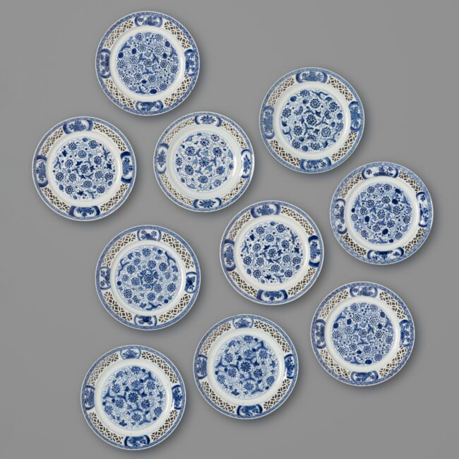 BLUE AND WHITE KANGXI RETICULATED PLATES