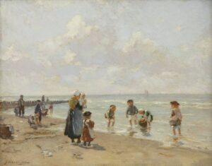 Johannes Evert Hendrik Akkeringa - Beach scene with children