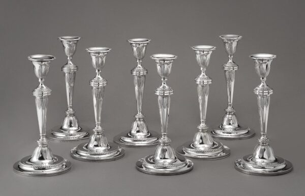 set of eight silver candlesticks Francois Marcus Simons
